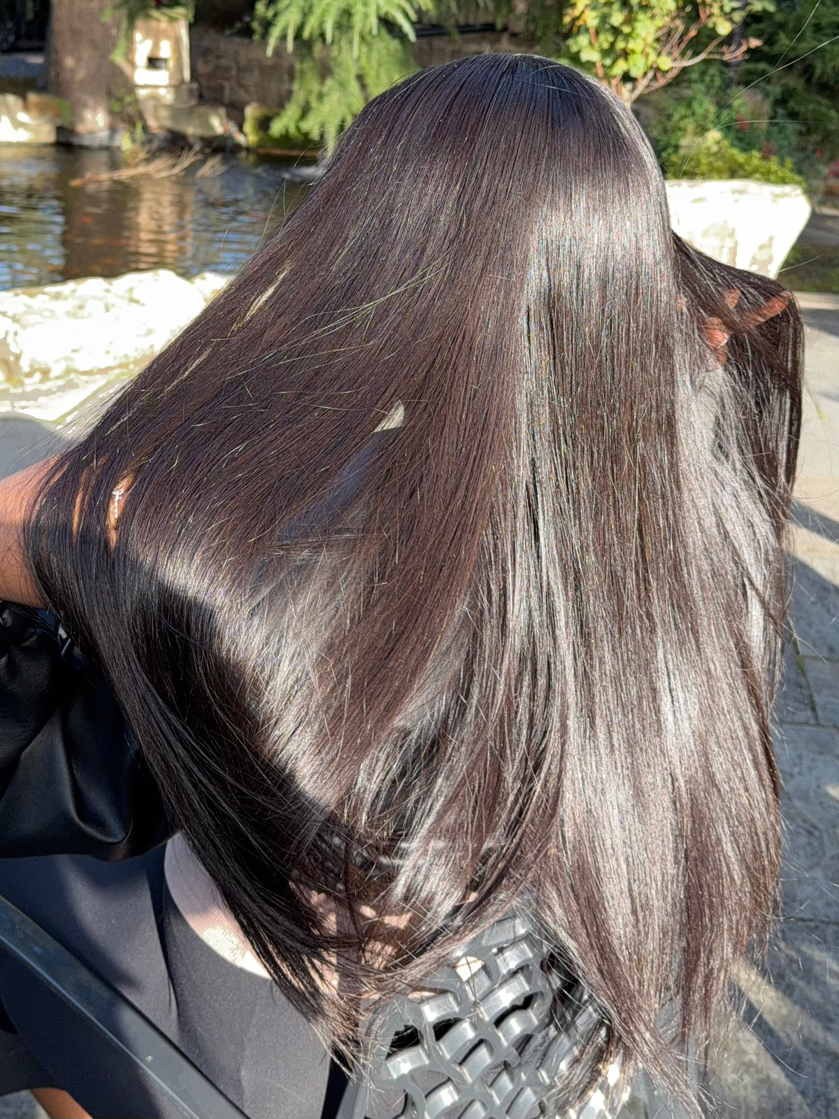 Bone Straight wig with sleek, silky straight finish, single donor hair