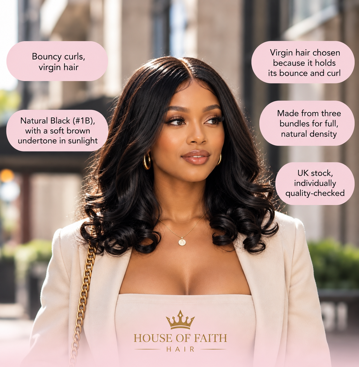 Bouncy HD lace wig, voluminous virgin human hair