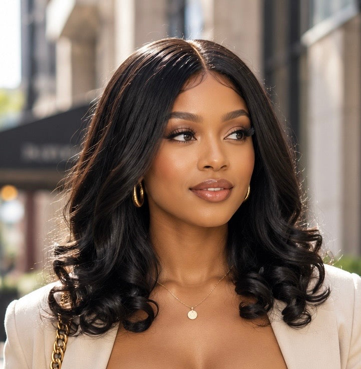 Bouncy HD lace wig, natural black virgin human hair