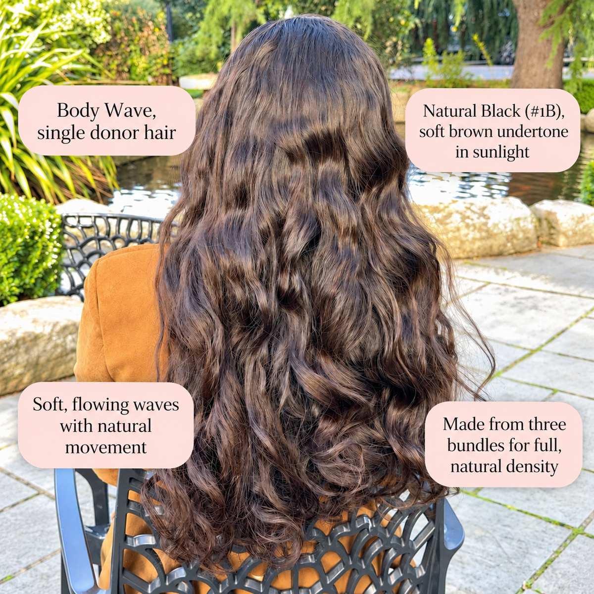 Body Wave HD lace wig in Natural Black (#1B), single donor human hair, House of Faith Hair