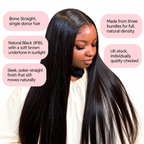 Bone Straight HD lace wig, single donor hair, UK stock