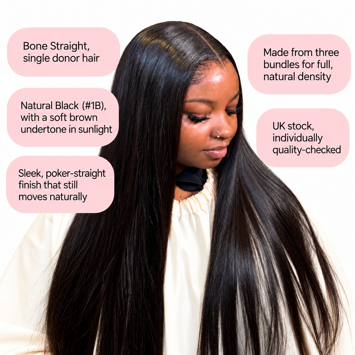 Bone Straight HD lace wig, single donor hair, UK stock